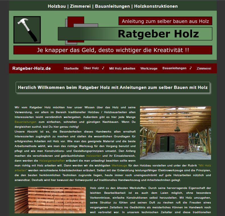 Die Website von Ratgeber-Holz.de Website Ratgeber Holz